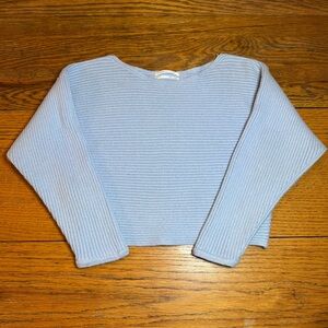Anthropologie Kendall Boatneck Cropped Pullover Light Blue Sweater